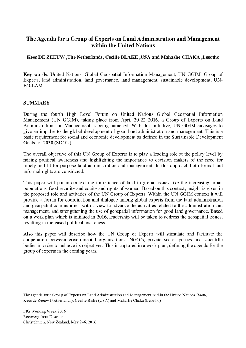 Pdf The Agenda For A Group Of Experts On Land Administration And - pdf the agenda for a group of experts on land administration and management within the united nations